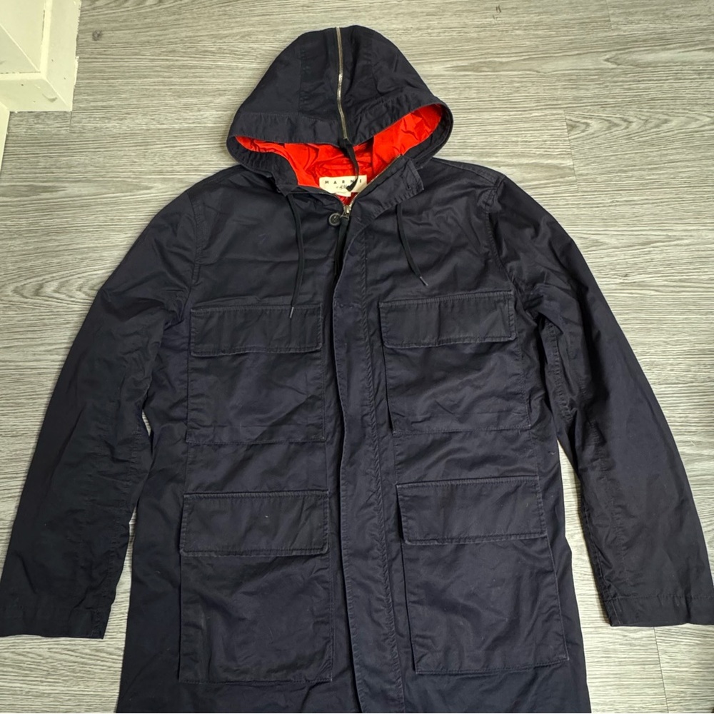 Marni x H&M Mens Casual Parka Jacket Faded Blue Hooded Pure Cotton EU 50 US 40